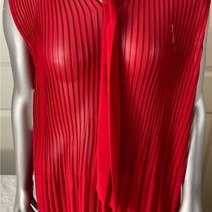 Zara Red Sheer Pleated Blouse Top Women Size Large Sleeveless New With Tags